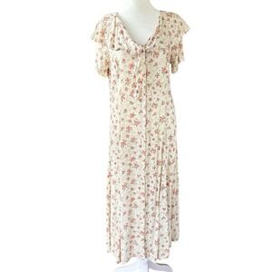 Vintage Floral Maxi Dress 11/12 Modest Cottagecore Feminine Button Coquette